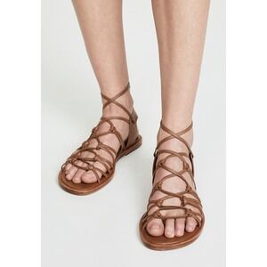 Vince Palmera Leather Gladiator Lace Up Flat Sandal Almond Brown NIB Size 9.5